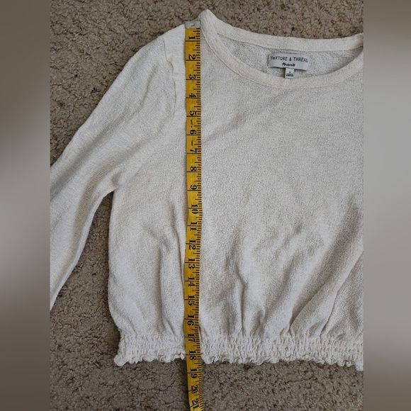Madewell Smocked Bell Sleeve Lettuce Trim Top Long Sleeve Ivory Textured Small - Picture 6 of 8